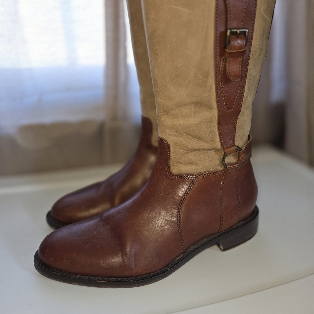 Johnston & Murphy Brown and Tan tall Leather Riding Boots - Picture 3 of 14